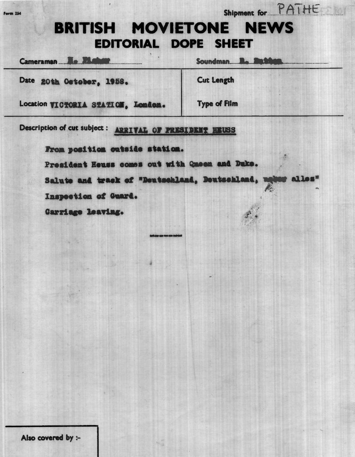 Dope Sheet.pdf Dope Sheet - President Heuss State Visit · News on Screen