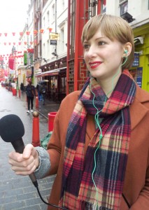 Amy Mollett collecting vox pops in Chinatown.