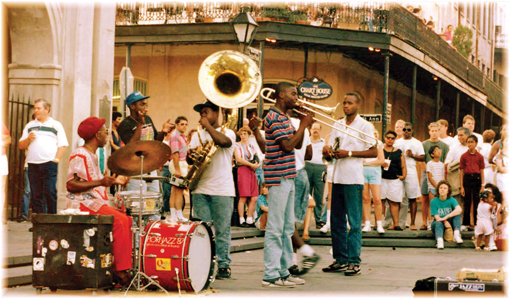 Street musicians, May 1989, New Orleans,  photographed by Brenda Anderson. (Photo © Brenda Anderson)