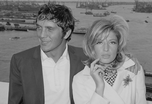 Terence Stamp and Monica Vitti in July 1965, promoting their new swinging sixties spy satire, Modesty Blaise, directed by Joseph Losey.